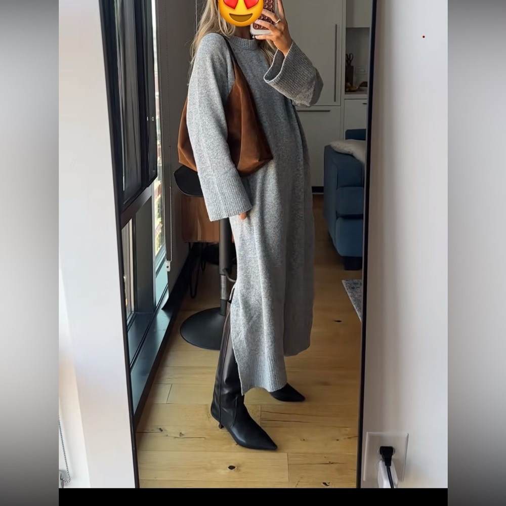 H&M Gray Knit Maxi Sweater Dress | Minimalist | Scandinavian Vibes| BNWT